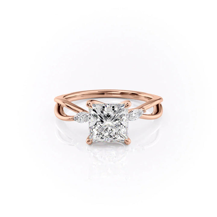 The Kimberly Set With Princess Side Stone Lab Diamond 1 Carat 14K Rose#material_14k-rose