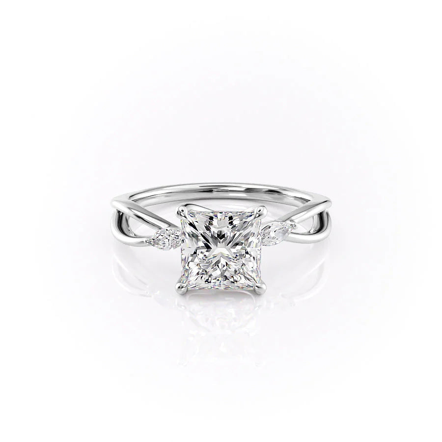 The Kimberly Set With Princess Side Stone Lab Diamond 1 Carat 18K White#material_18k-white