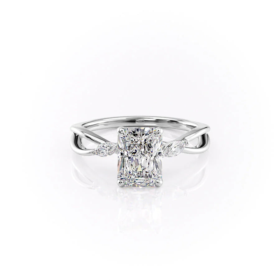 The Kimberly Set With Radiant Side Stone Lab Diamond 1 Carat 14K White#material_14k-white