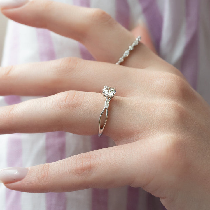 The Kimberly Round Lab Diamond Moissanite Engagement Ring *Shown with 1 ct #material_white