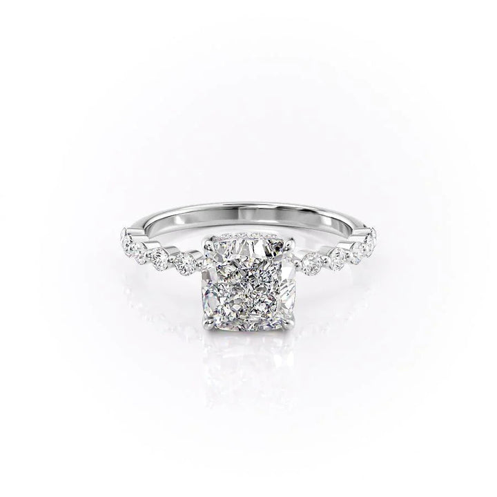 The Kimora Set With Cushion Side Stone Lab Diamond 1 Carat 18K White#material_18k-white