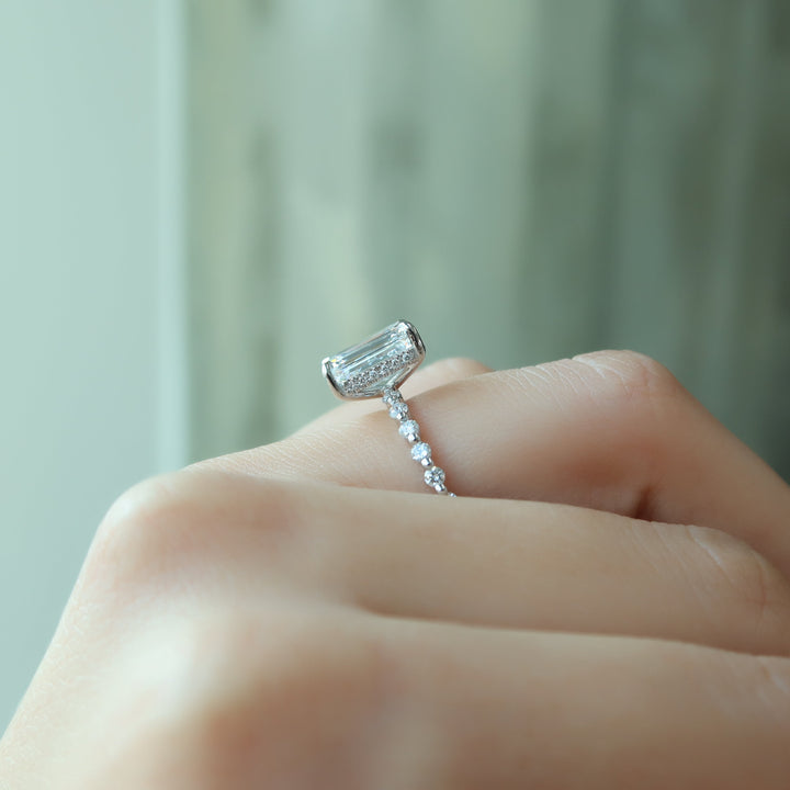 The Kimora Emerald Lab Diamond Moissanite Engagement Ring *Shown with 3 ct #material_white