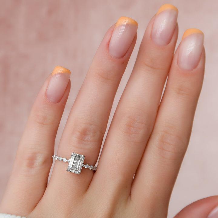 The Kimora Emerald Lab Diamond Moissanite Engagement Ring *Shown with 2 ct #material_white