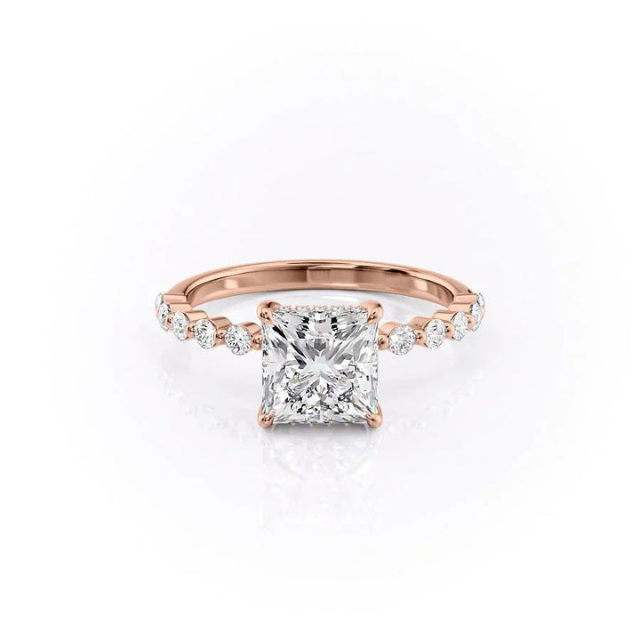 The Kimora Set With Princess Side Stone Lab Diamond 1 Carat 14K Rose#material_14k-rose