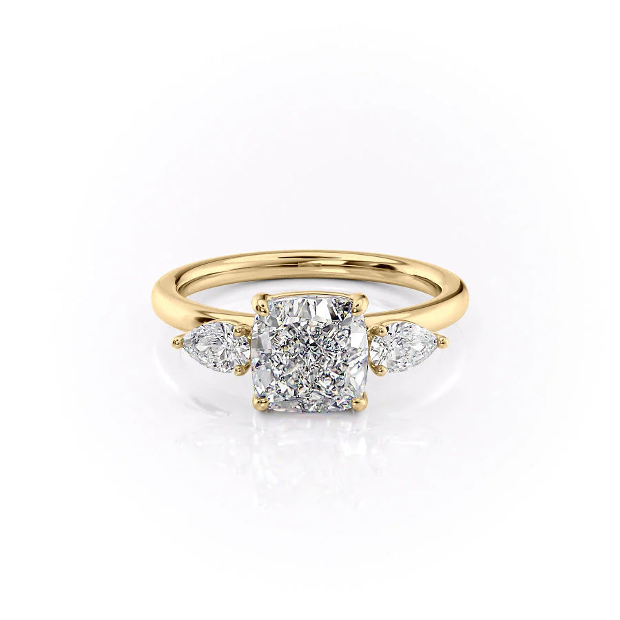 The Lacey Set With Cushion Three Stone Lab Diamond 1 Carat 14K Gold#material_14k-gold