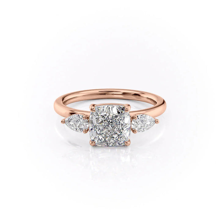 The Lacey Set With Cushion Three Stone Lab Diamond 1 Carat 14K Rose#material_14k-rose