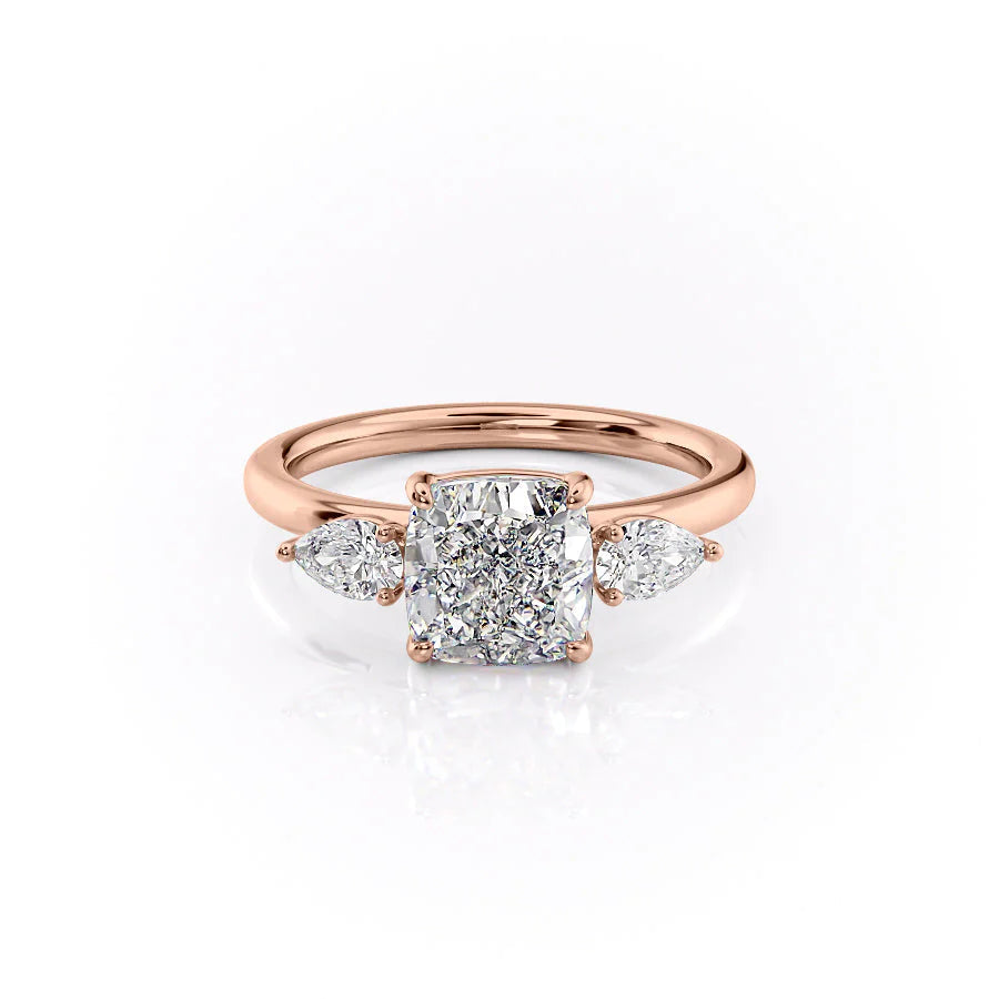 The Lacey Set With Cushion Three Stone Moissanite#material_14k-rose