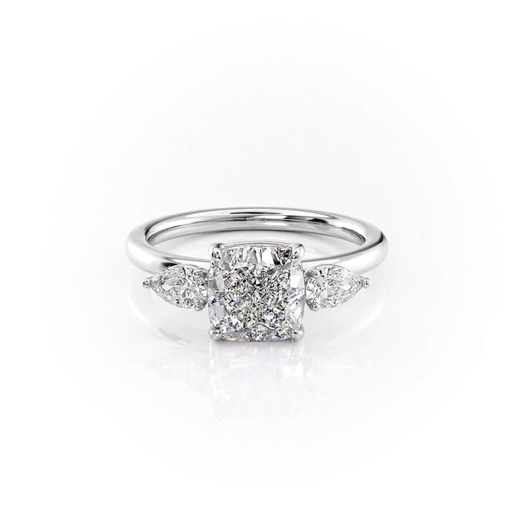 The Lacey Set With Cushion Three Stone Lab Diamond 1 Carat 14K White#material_14k-white