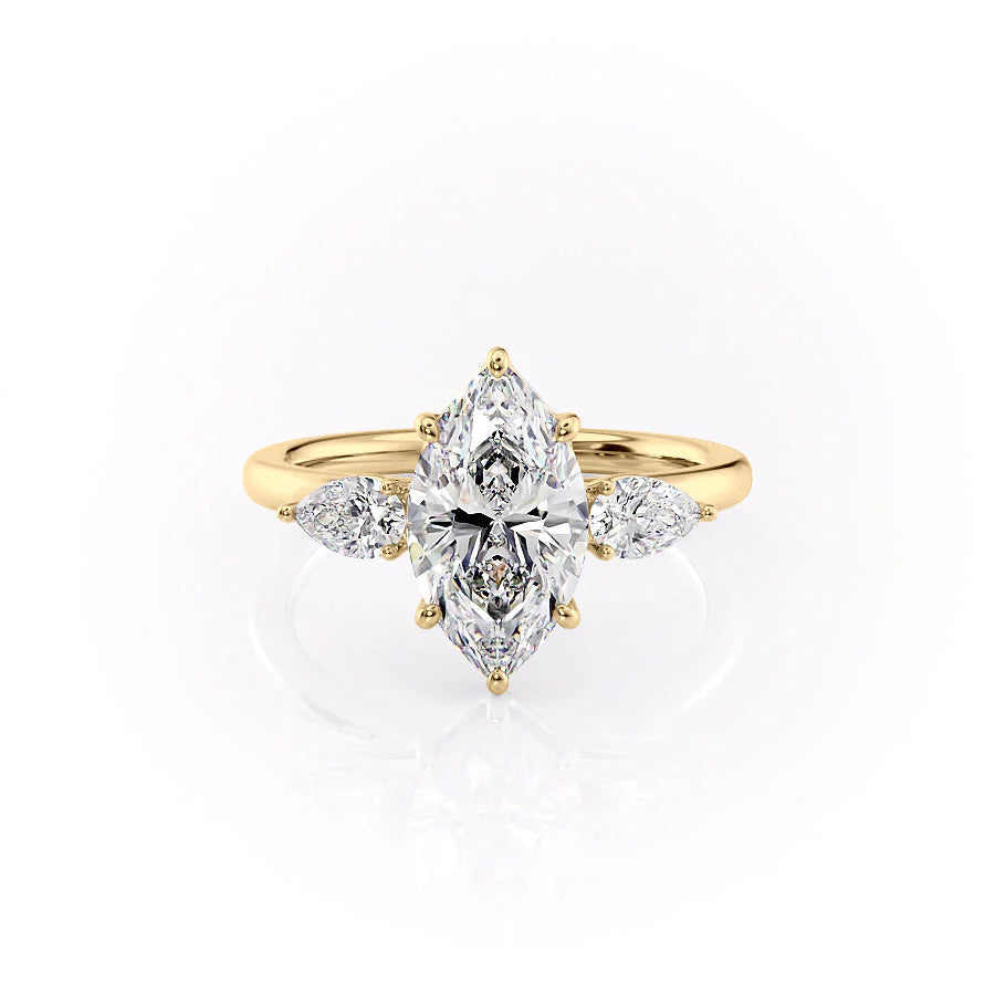 The Lacey Set With Marquise Three Stone Lab Diamond 1 Carat 14K Gold#material_14k-gold