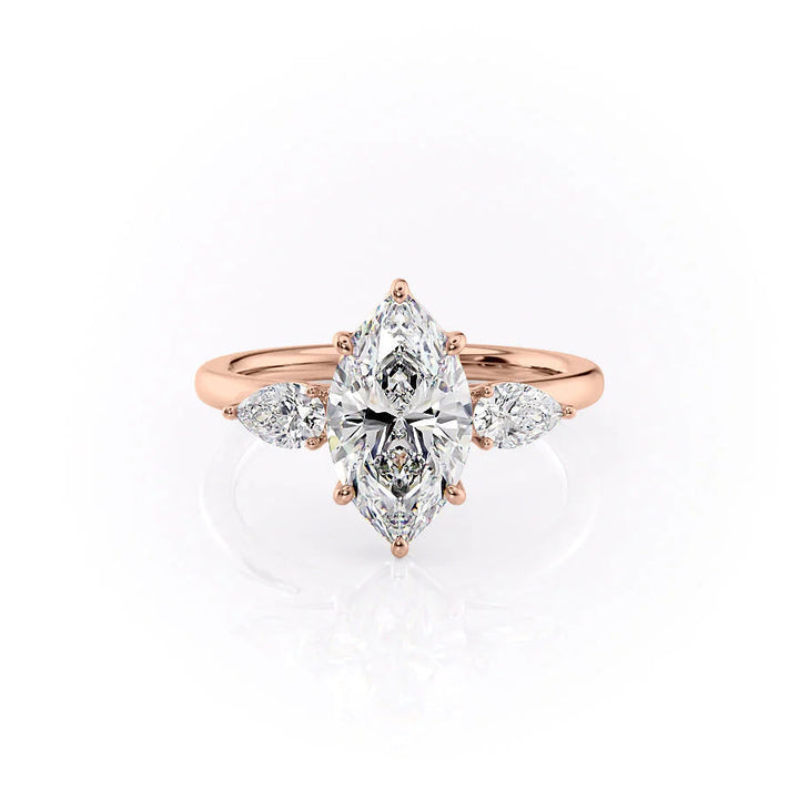 The Lacey Set With Marquise Three Stone Lab Diamond 1 Carat 14K Rose#material_14k-rose