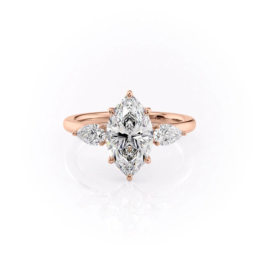 The Lacey Set With Marquise Three Stone Moissanite#material_14k-rose