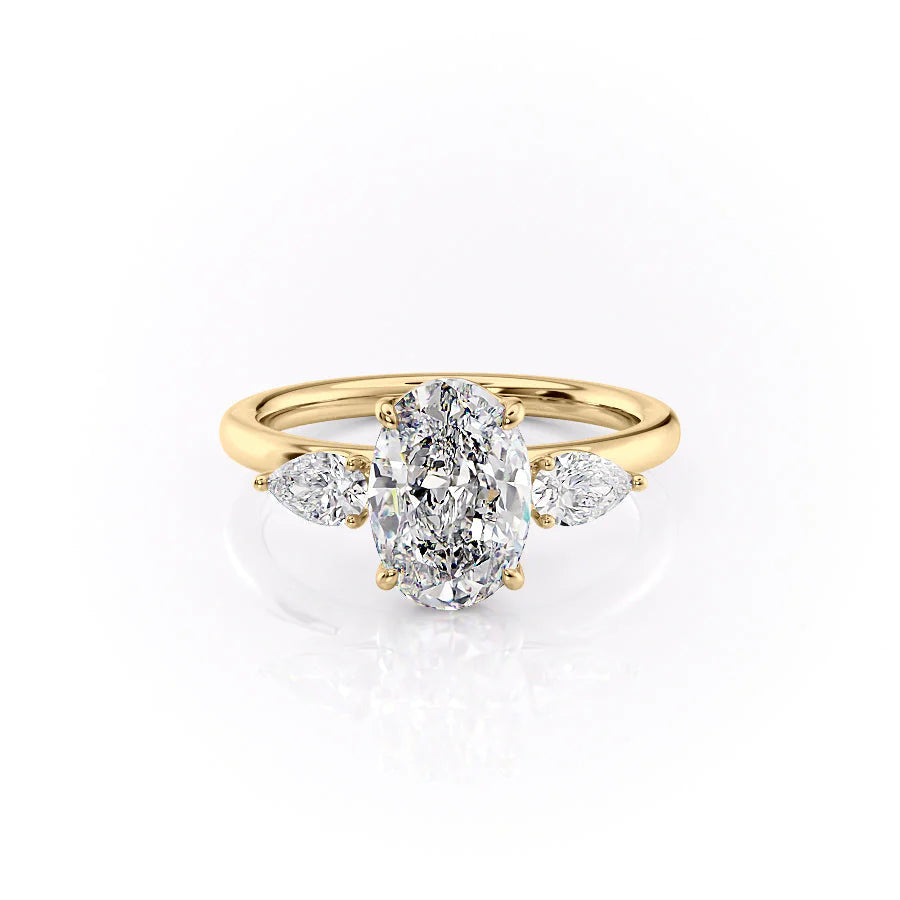 The Lacey Set With Oval Three Stone Lab Diamond 1 Carat 14K Gold#material_14k-gold