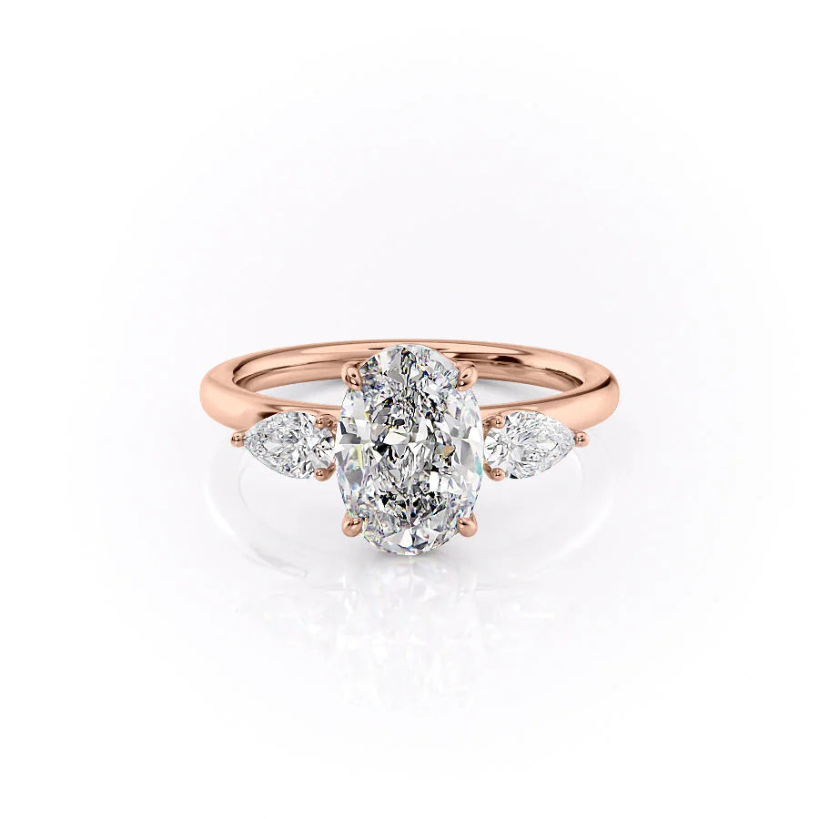 The Lacey Set With Oval Three Stone Lab Diamond 1 Carat 14K Rose#material_14k-rose