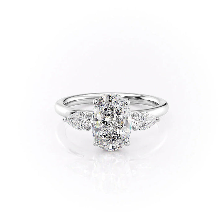 The Lacey Set With Oval Three Stone Lab Diamond 1 Carat 14K White#material_14k-white