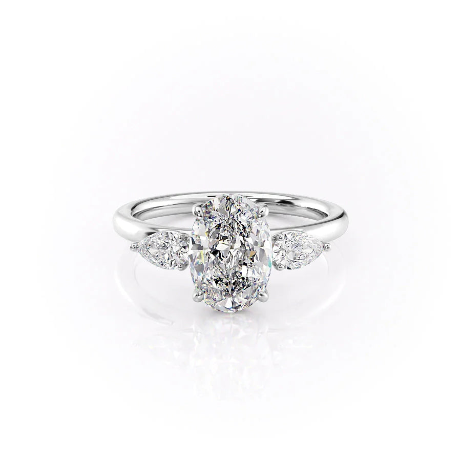 The Lacey Set With Oval Three Stone Lab Diamond 1 Carat 18K White#material_18k-white