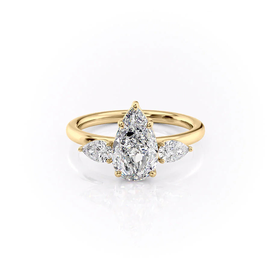 The Lacey Set With Pear Three Stone Lab Diamond 1 Carat 14K Gold#material_14k-gold