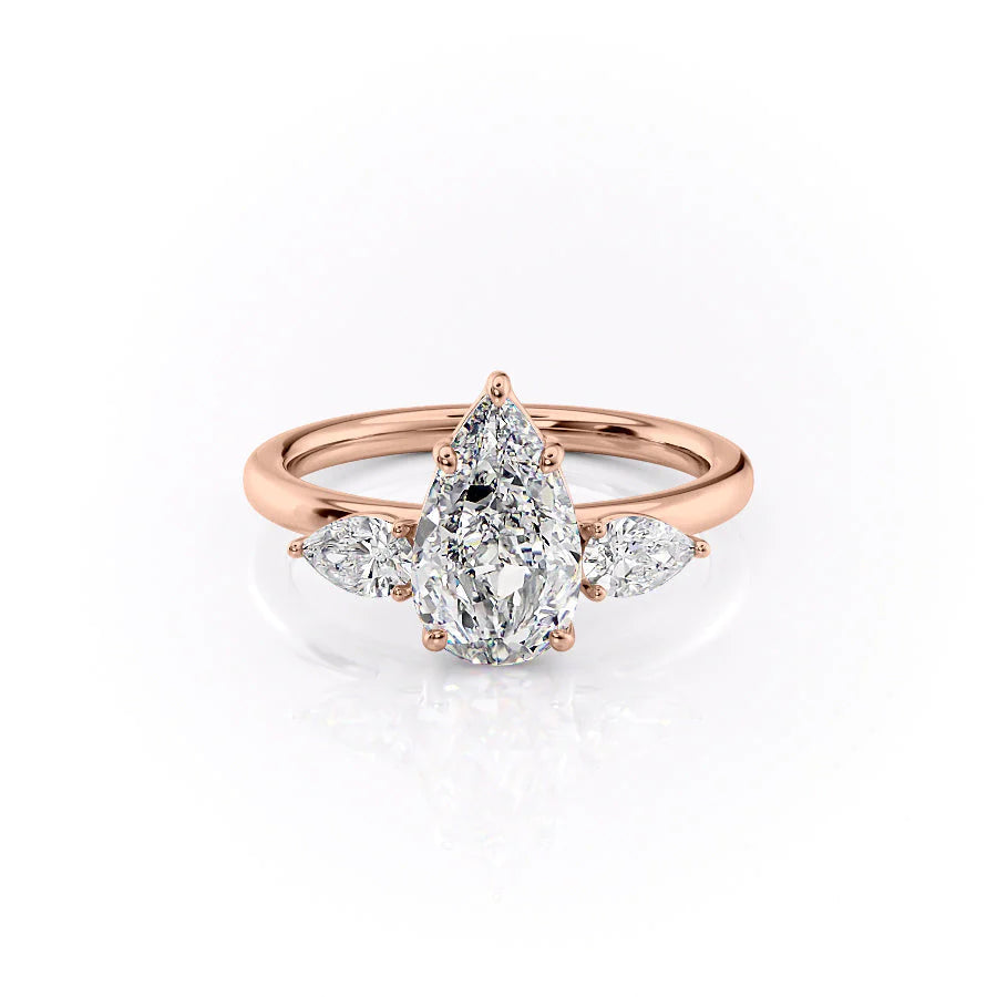 The Lacey Set With Pear Three Stone Moissanite#material_14k-rose