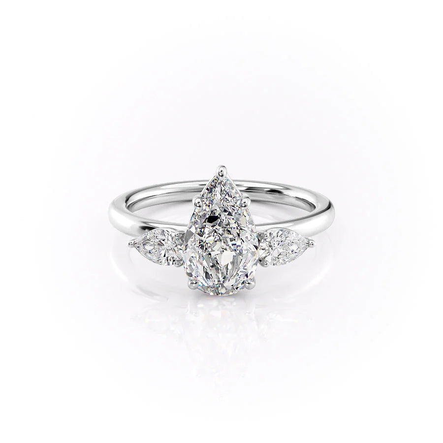 The Lacey Set With Pear Three Stone Lab Diamond 1 Carat 14K White#material_14k-white