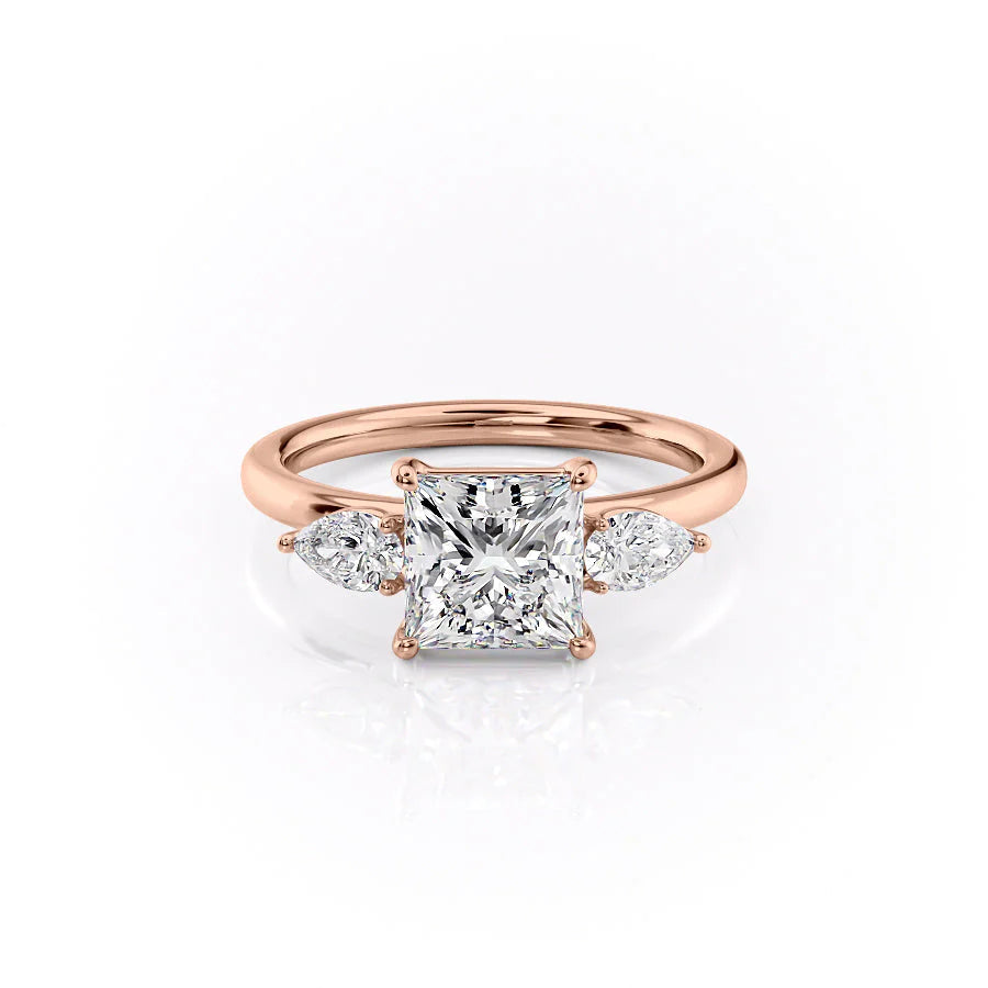 The Lacey Set With Princess Three Stone Lab Diamond 1 Carat 14K Rose#material_14k-rose