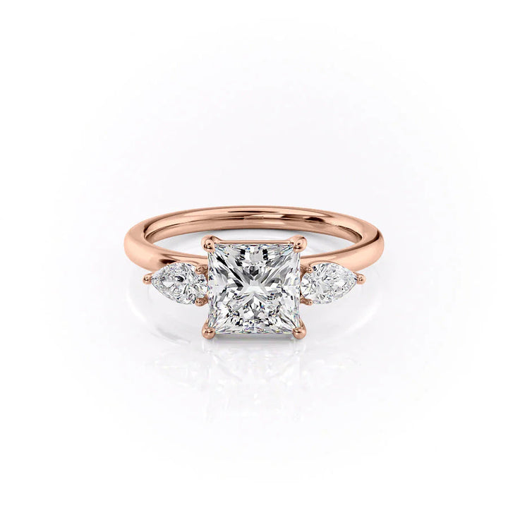 The Lacey Set With Princess Three Stone Lab Diamond 1 Carat 14K Rose#material_14k-rose