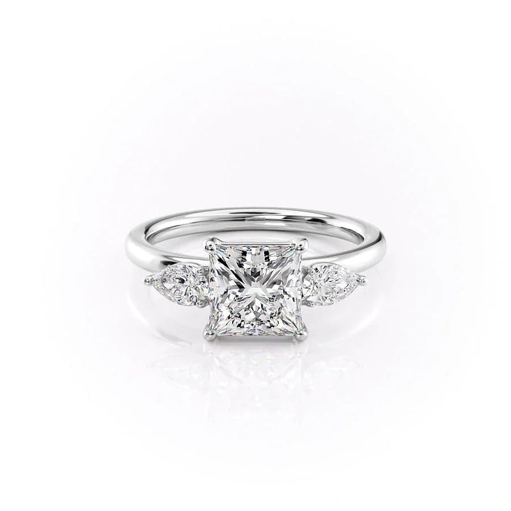 The Lacey Set With Princess Three Stone Lab Diamond 1 Carat 14K White#material_14k-white