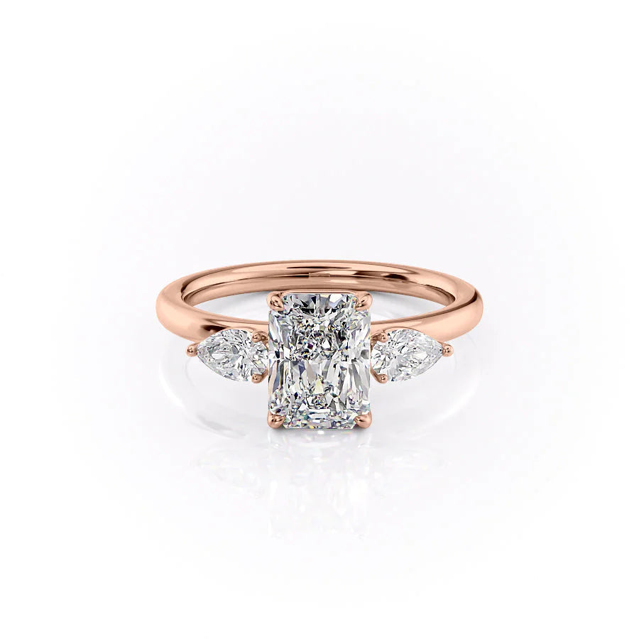 The Lacey Set With Radiant Three Stone Lab Diamond 1 Carat 14K Rose#material_14k-rose