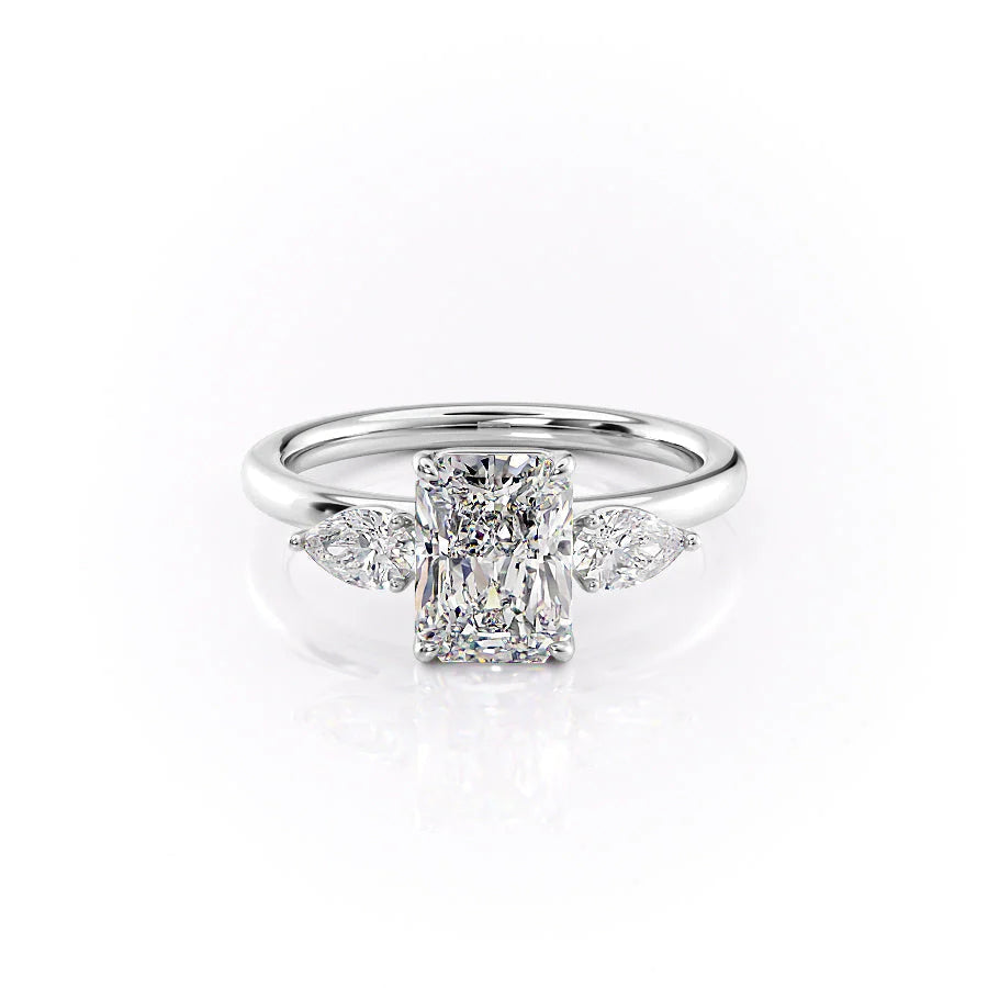 The Lacey Set With Radiant Three Stone Lab Diamond 1 Carat 18K White#material_18k-white