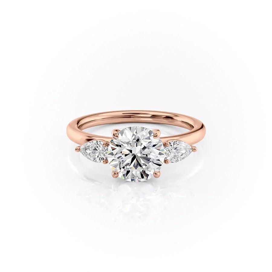 The Lacey Set With Round Three Stone Lab Diamond 1 Carat 14K Rose#material_14k-rose