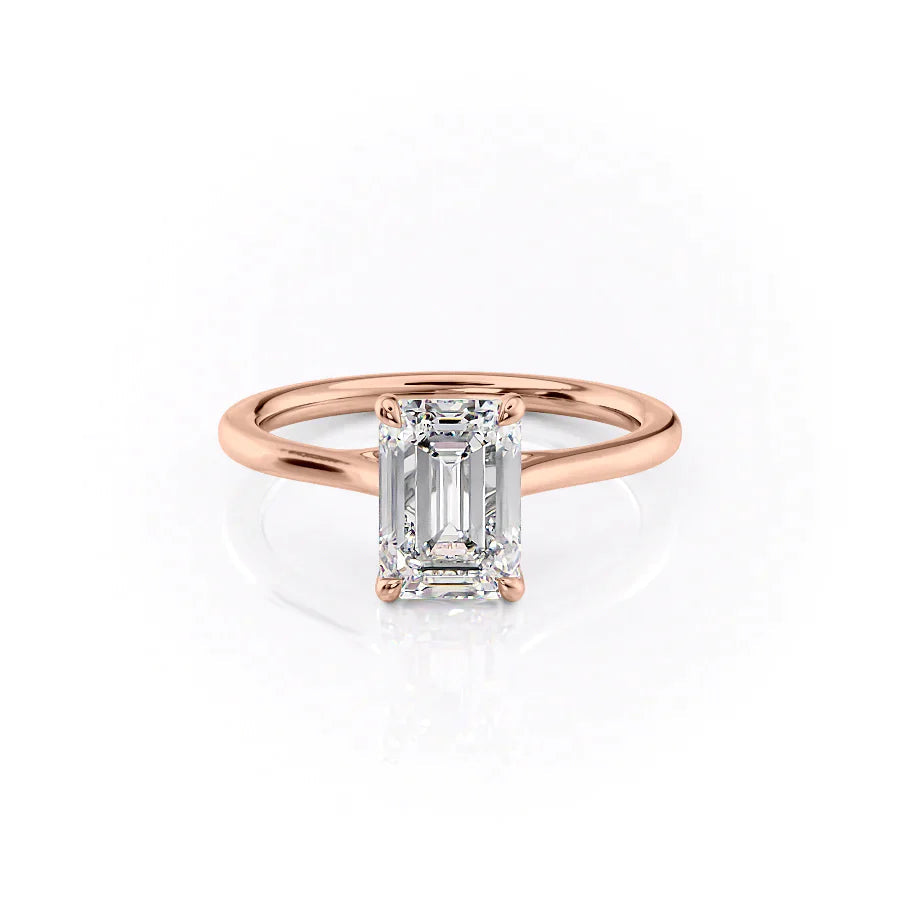 The Lacole Set With Emerald Solitaire Lab Diamond 1 Carat 14K Rose#material_rose