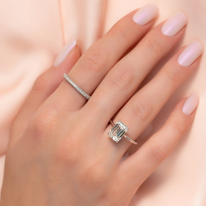 The Lacole Emerald Lab Diamond Moissanite Engagement Ring *Shown with 3.5 ct #material_white