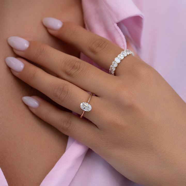 The Lacole Set With Oval Solitaire Lab Diamond 2 Carat 14K Rose#material_14k-rose