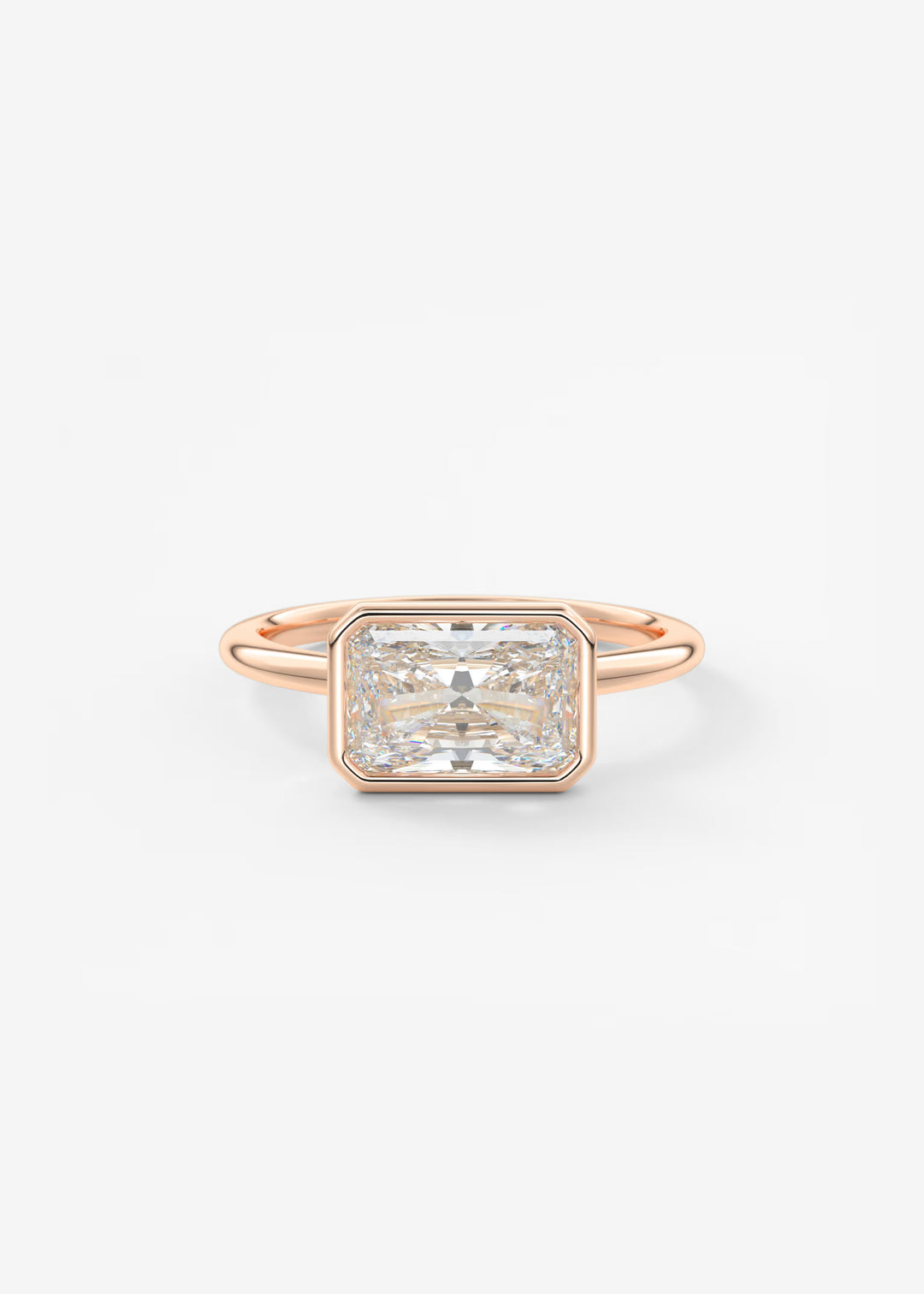 Rose gold ring with a large diamond on a light gray background#material_rose