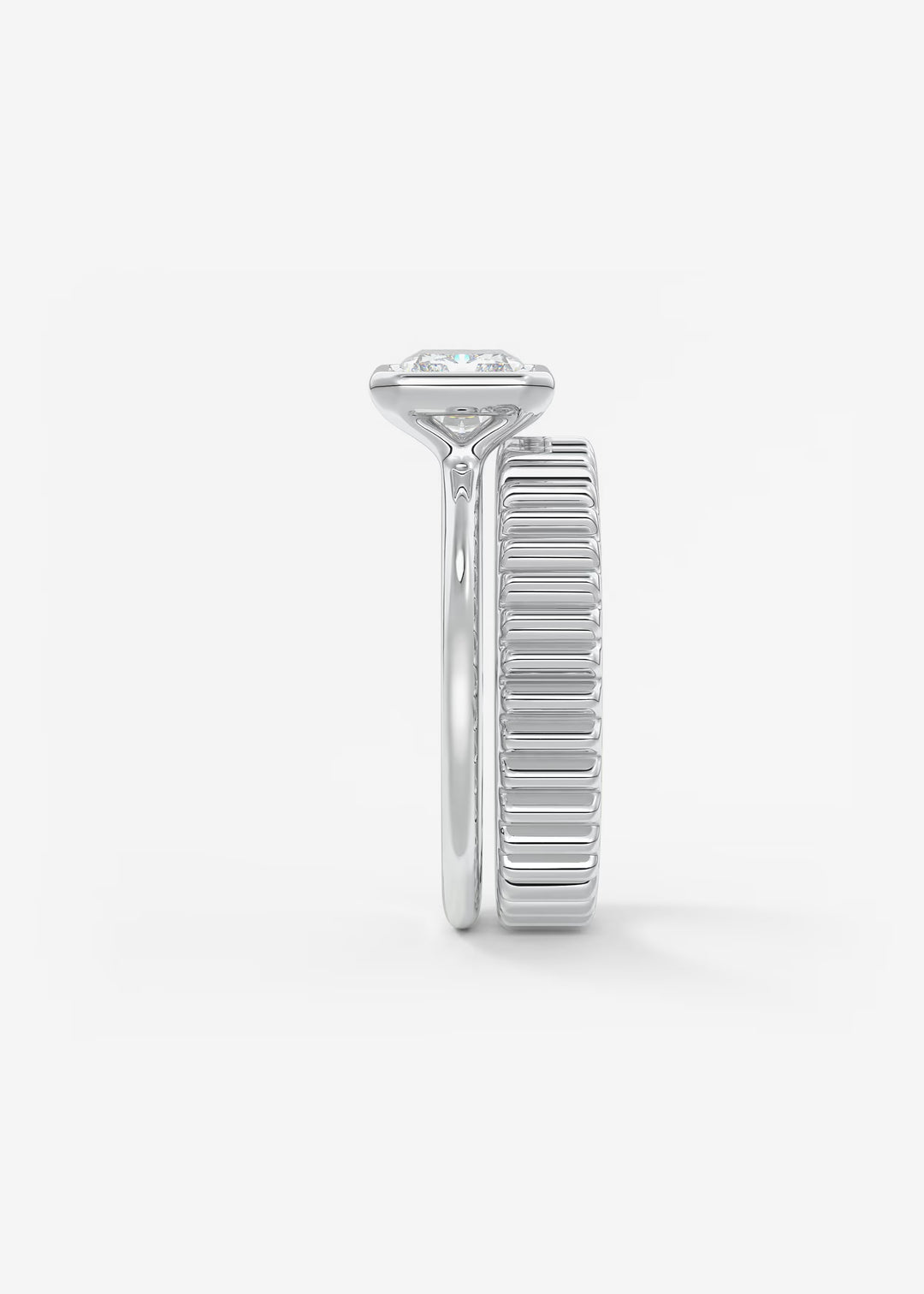 The Laurier Horizon East West Cut Bezel Set Engagement Ring#material_white