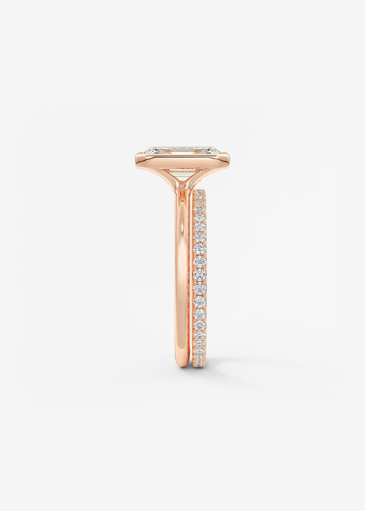 The Laurier Low Profile Emerald Cut Bezel Set Engagement Ring#material_rose