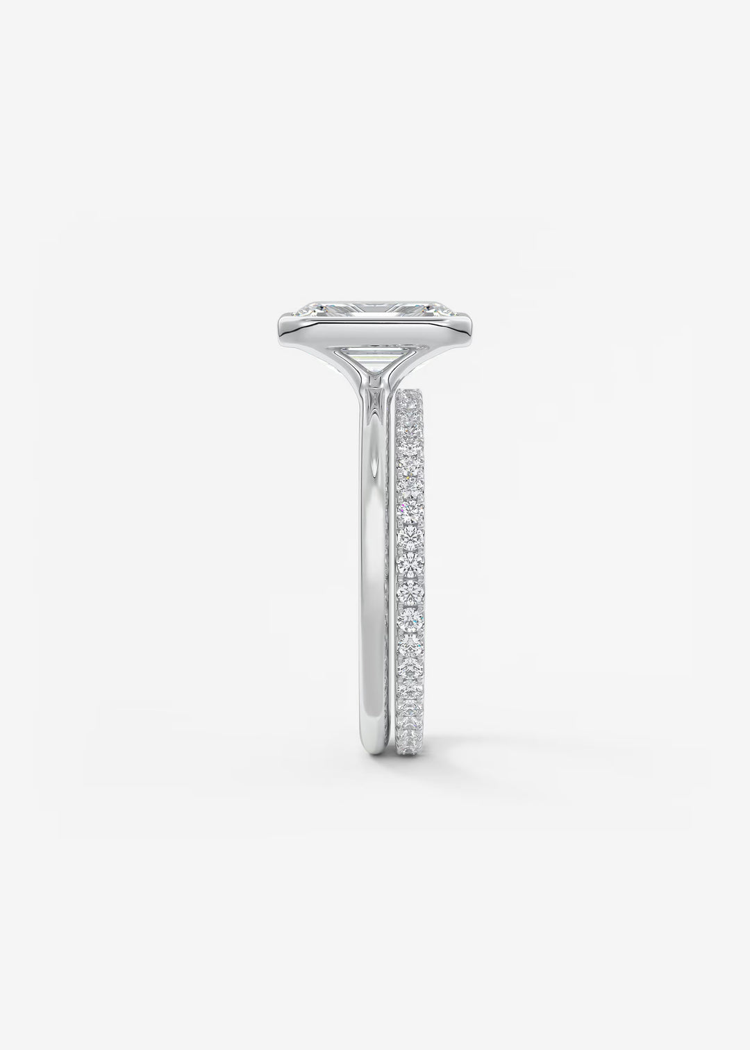 The Laurier Low Profile Emerald Cut Bezel Set Engagement Ring#material_white