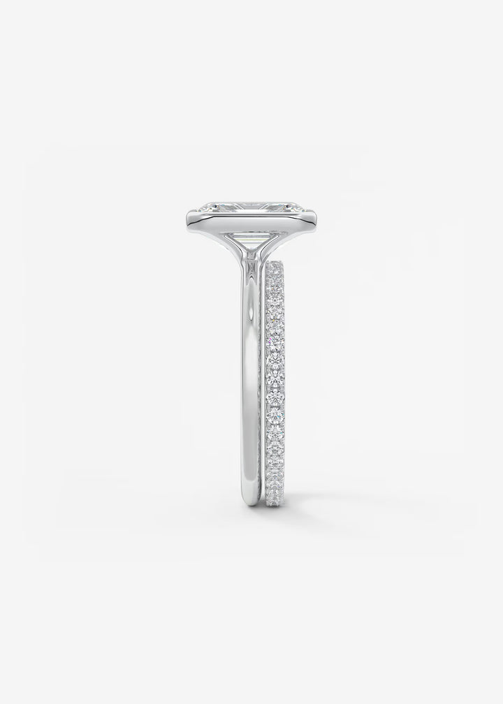 The Laurier Low Profile Emerald Cut Bezel Set Engagement Ring#material_white
