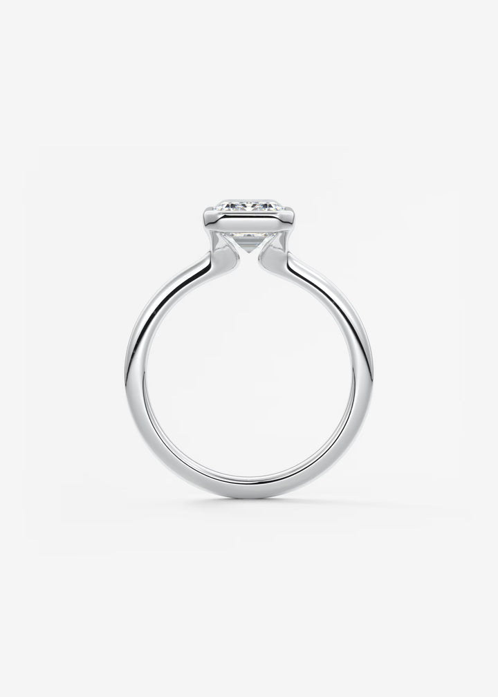 The Laurier Low Profile Emerald Cut Bezel Set Engagement Ring#material_white