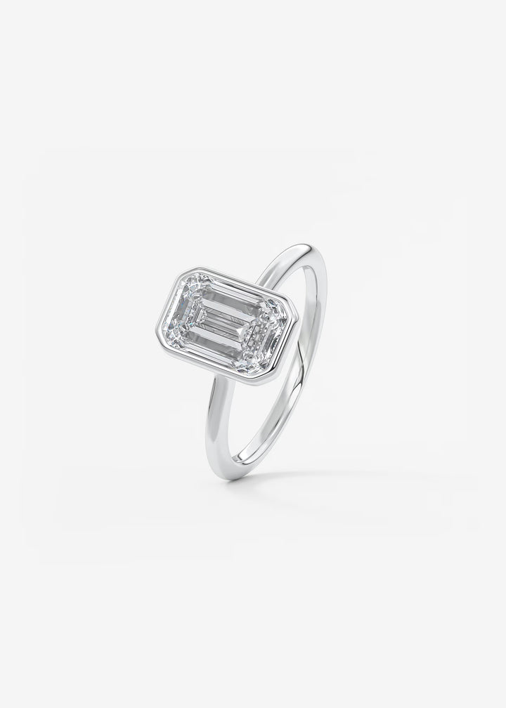 The Laurier Low Profile Emerald Cut Bezel Set Engagement Ring#material_white