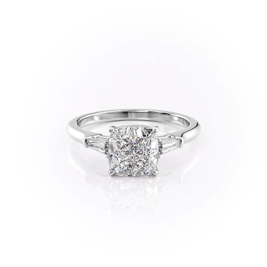 The Leona Set With Cushion Solitaire Lab Diamond 1 Carat 14K White#material_14k-white