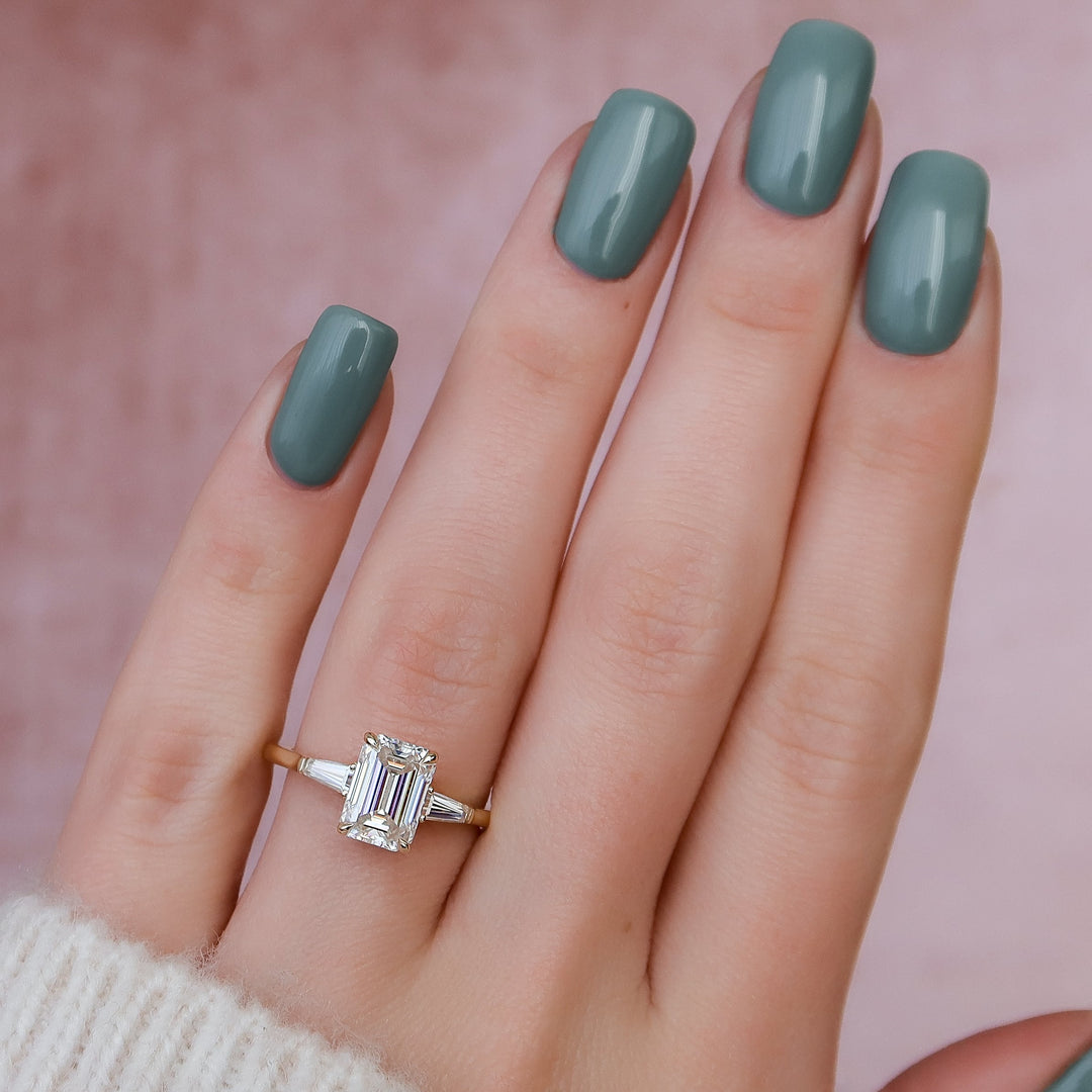 The Leona Emerald Lab Diamond Moissanite Engagement Ring
