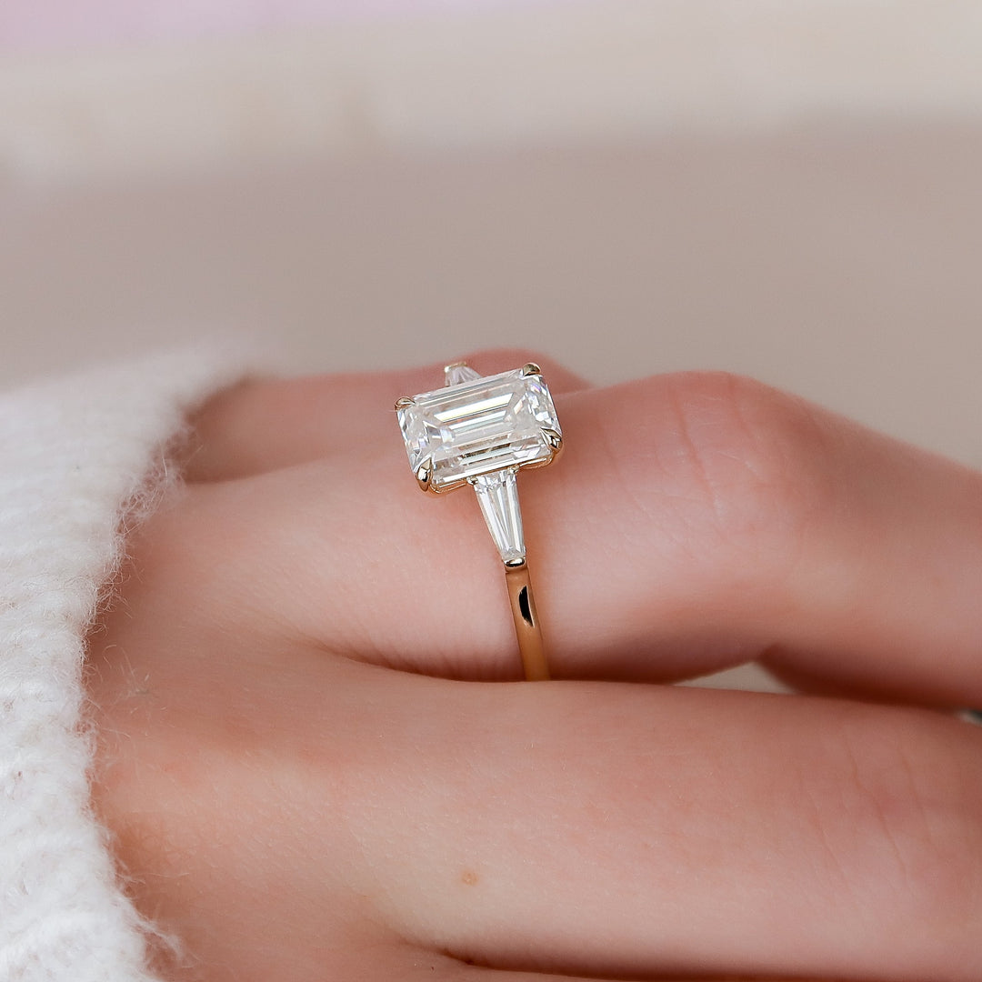The Leona Emerald Lab Diamond Moissanite Engagement Ring