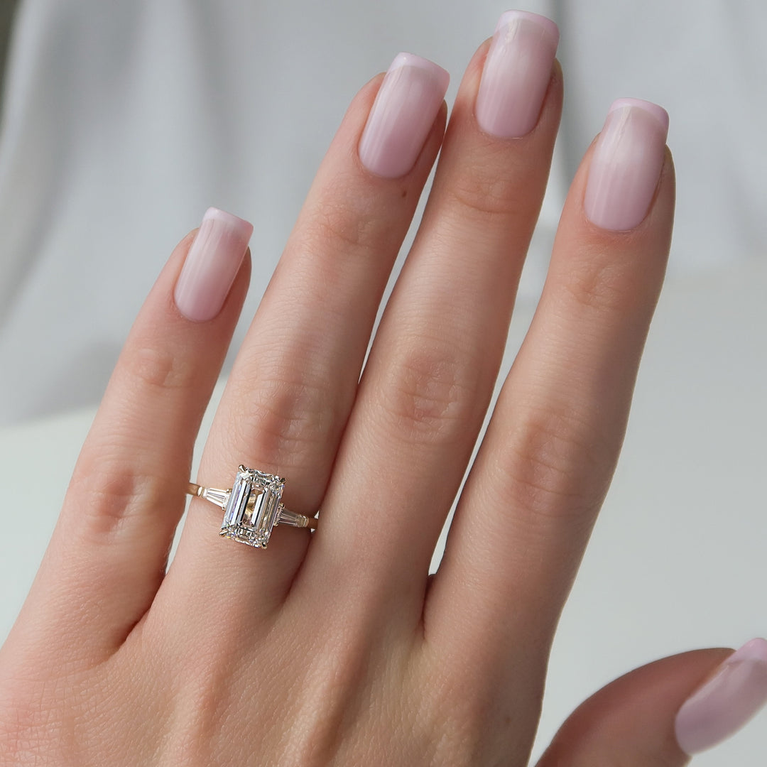 The Leona Emerald Lab Diamond Moissanite Engagement Ring