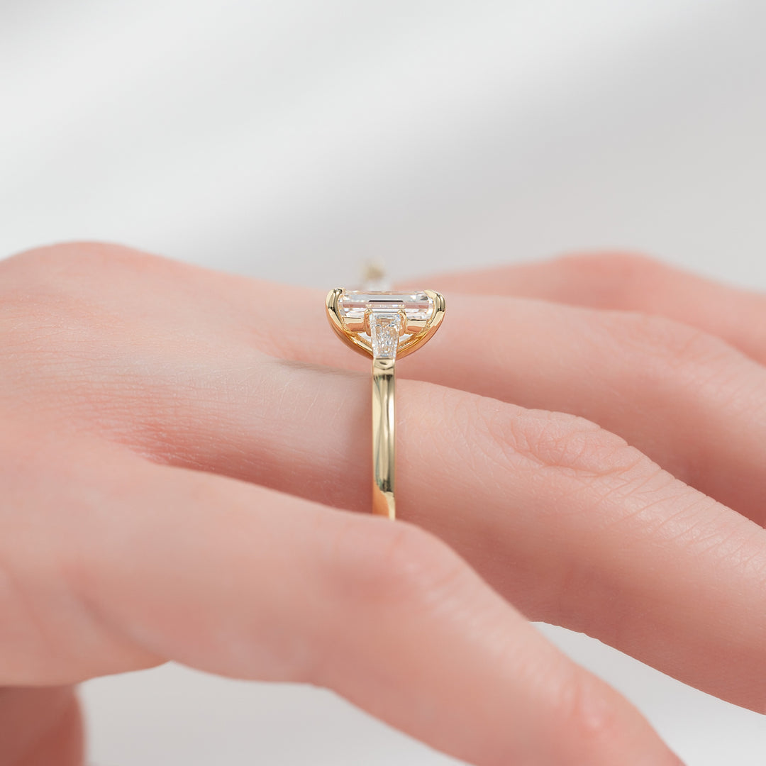 The Leona Emerald Lab Diamond Moissanite Engagement Ring