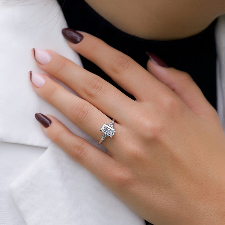 The Leona Emerald Lab Diamond Moissanite Engagement Ring *Shown with 2 ct #material_white