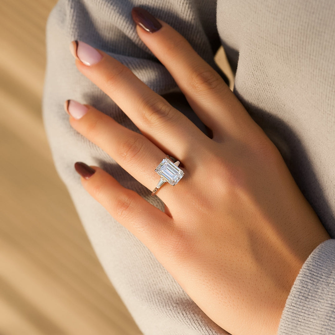 The Leona Emerald Lab Diamond Moissanite Engagement Ring