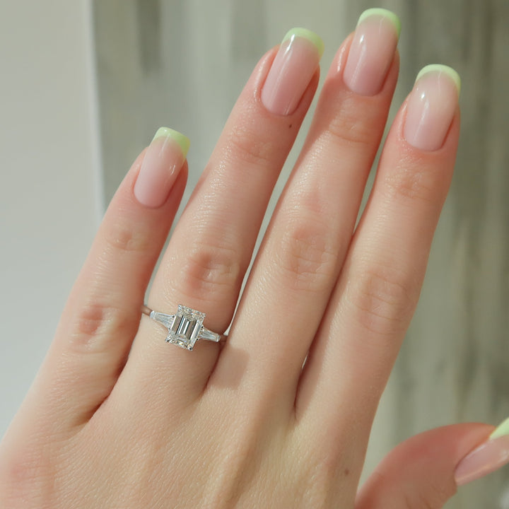 The Leona Emerald Lab Diamond Moissanite Engagement Ring *Shown with 1.5 ct #material_white