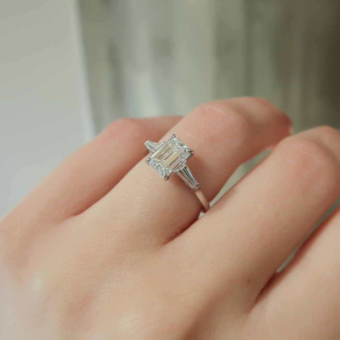 The Leona Emerald Lab Diamond Moissanite Engagement Ring