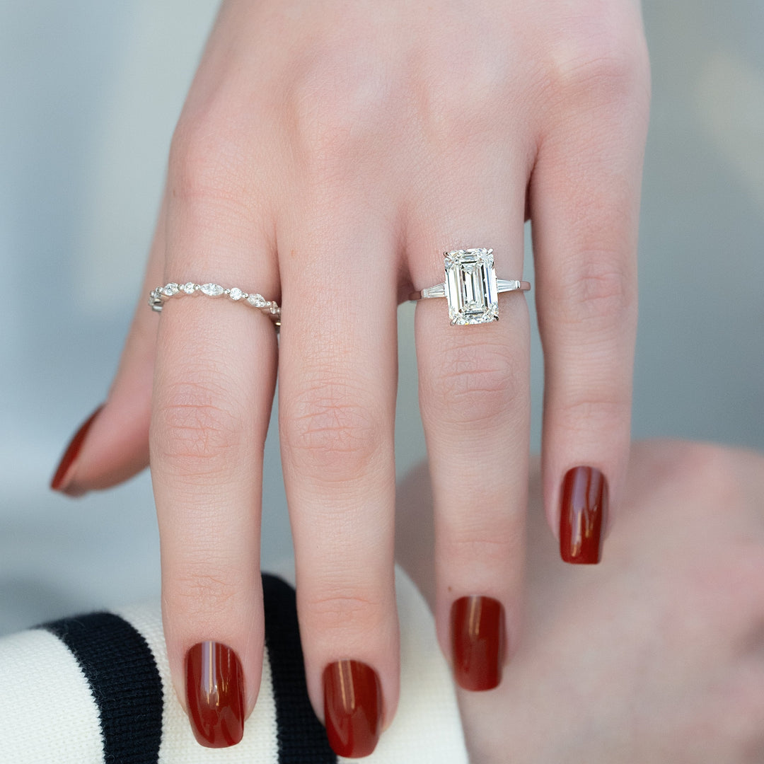 The Leona Emerald Lab Diamond Moissanite Engagement Ring