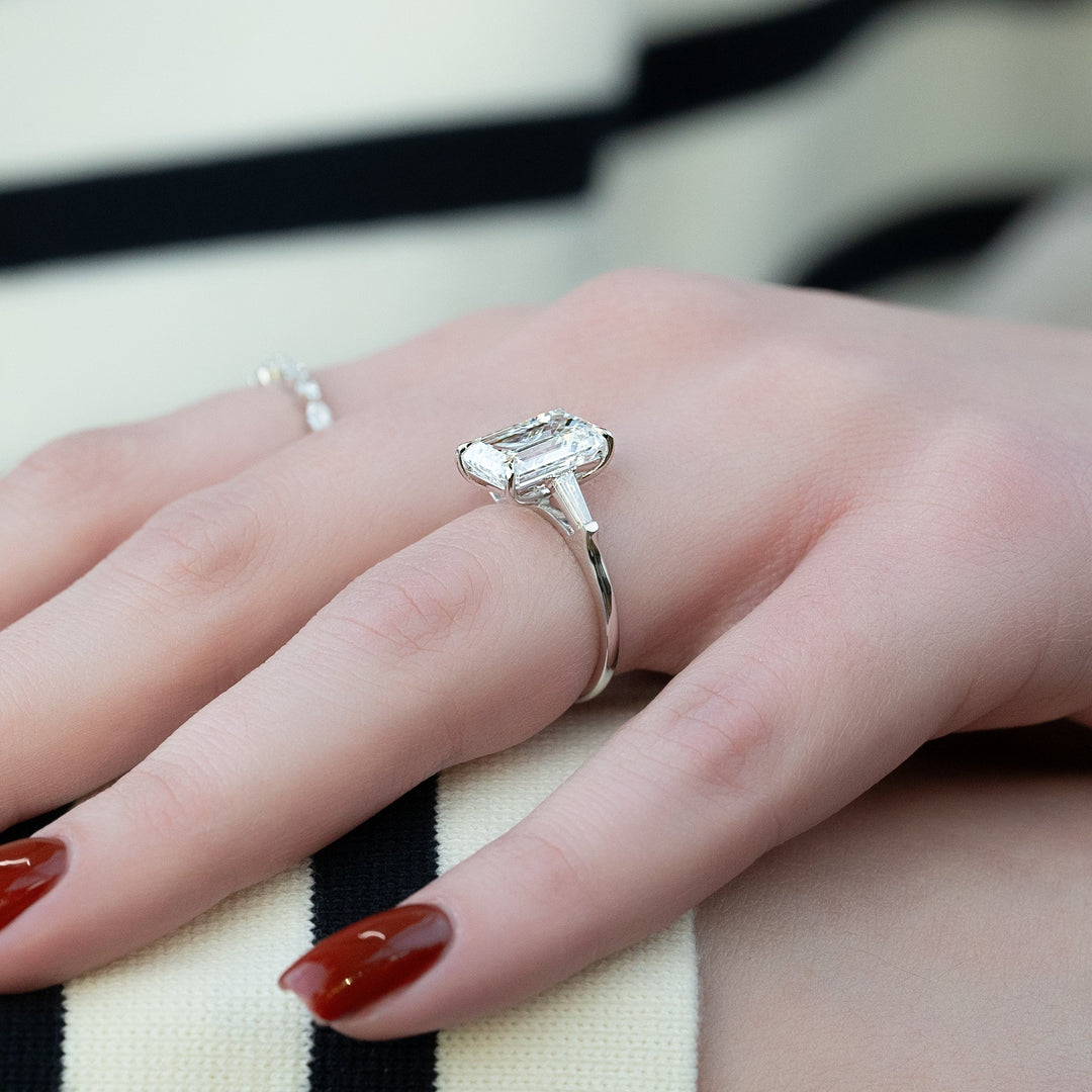 The Leona Emerald Lab Diamond Moissanite Engagement Ring