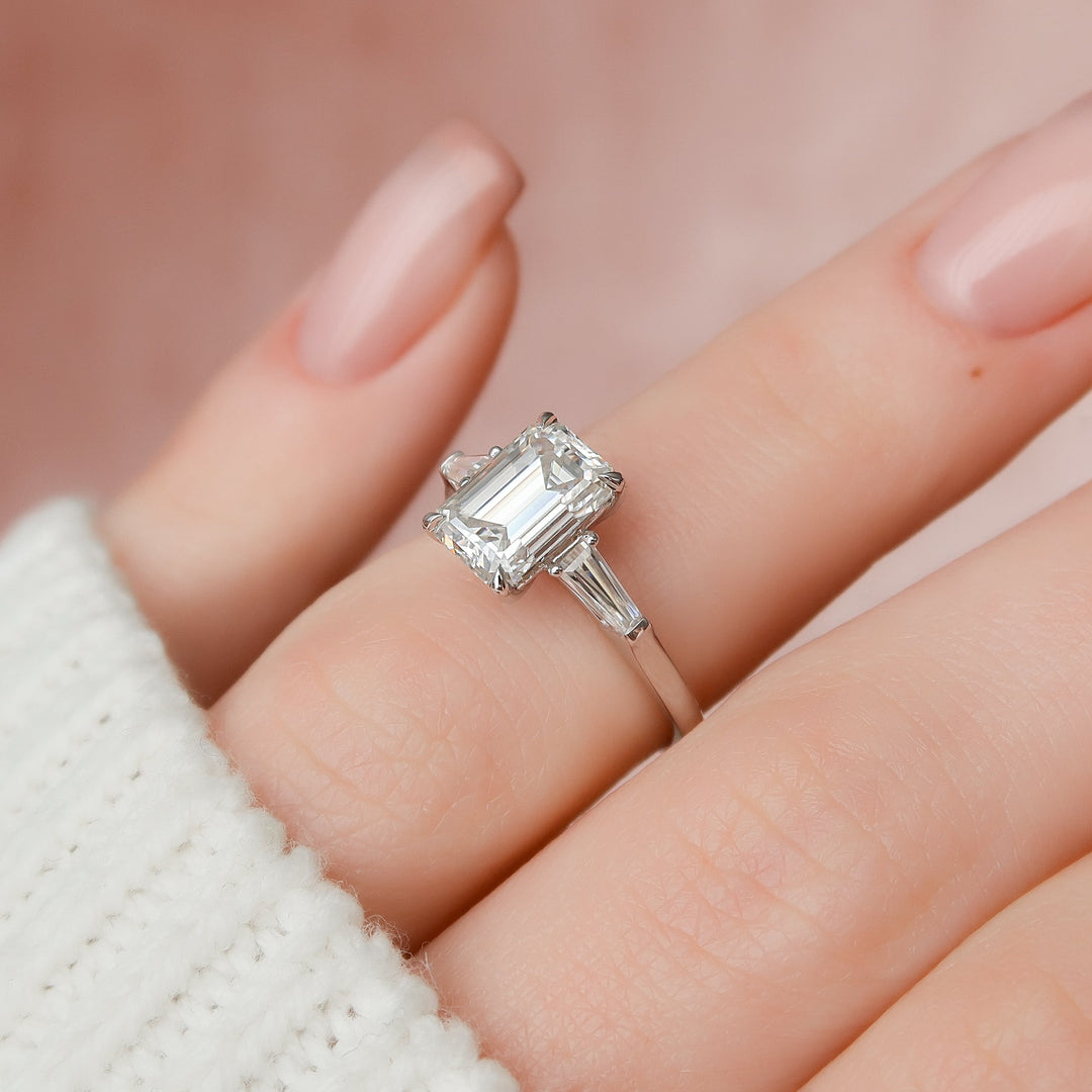 The Leona Emerald Lab Diamond Moissanite Engagement Ring